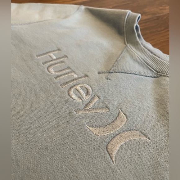 Baby blue Hurley distressed cropped pullover hoodie embroidered logo long sleeve - Picture 5 of 5